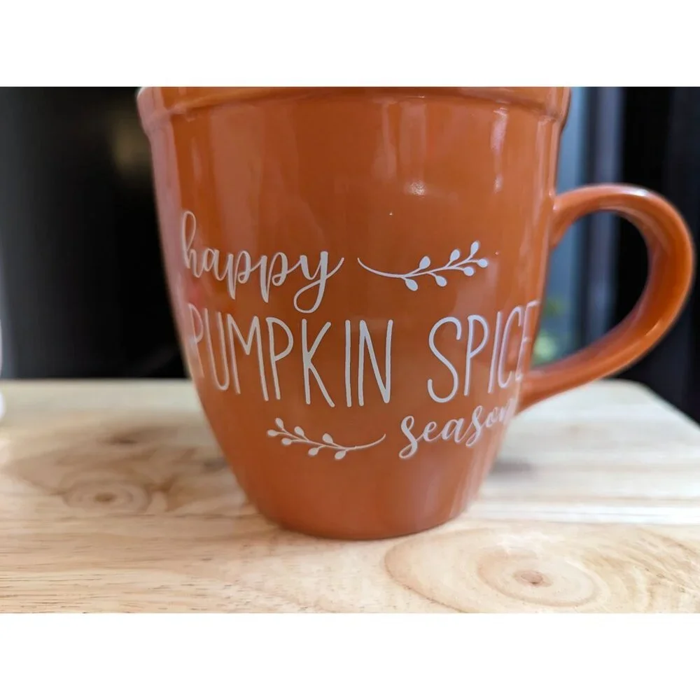 Collins‎ Fresh + Org brand large mug 4 inch orange Happy Pumpkin Spice Season